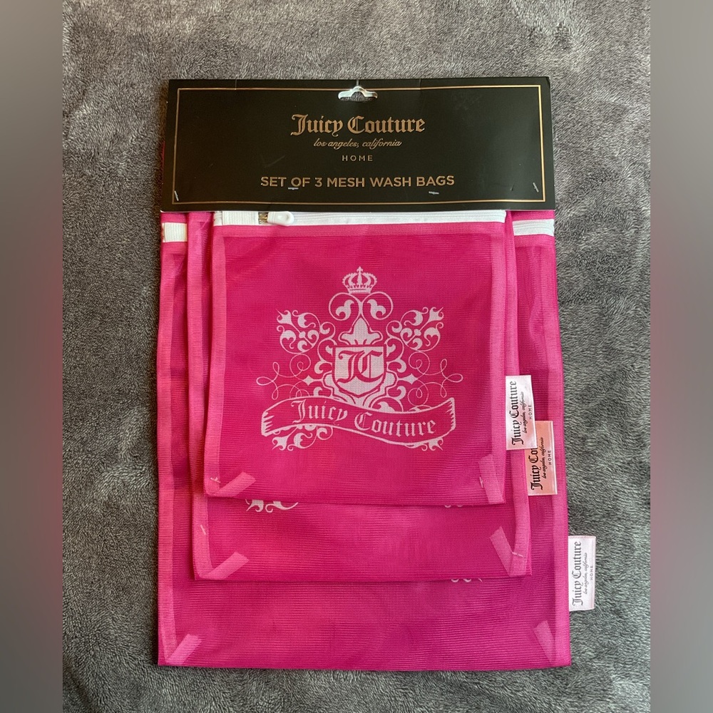 Juicy Couture Set of 3 Mesh Wash Bags, New